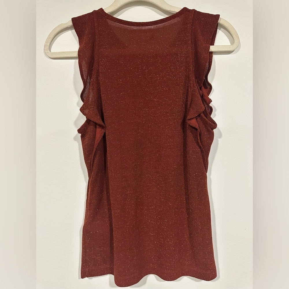NWT Madewell Metallic Ruffle Tank Top Copper/Rust Shimmer XXS - Picture 3 of 6